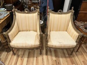 Antique 19th Century French Louis Xvi Bergere Armchairs Superb Carvings