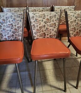 Vintage Retro 1960s Mcm Vinyl Atomic Orange Kitchen Dining Chairs Set Of 6