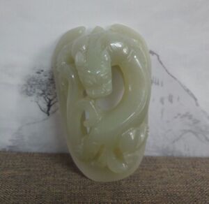 Fine Old China Hand Carving Vivid Dragon Statue Nephrite Jade Pendant
