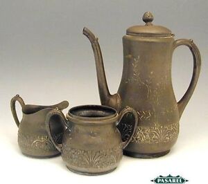 Antique Pairpoint Quadruple Plate 3pcs Tea Set