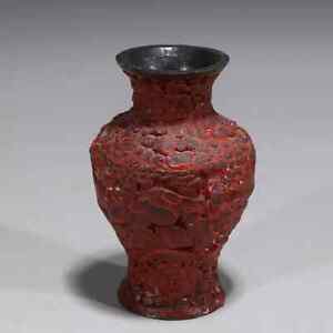 Antique Chinese Red Craved Cinnabar Lacquer Vase 19th Century Qing Dynasty 