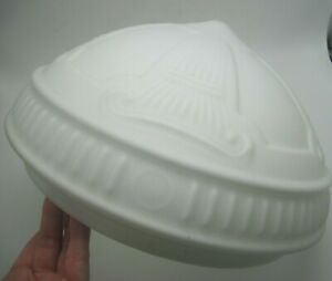 Large Victorian White Satin Glass Molded Ceiling Shade Embossed Geometric Pretty