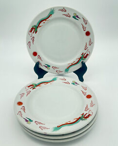 4 Vintage Guoguang China Restaurant Ware Chinese Red Dragon Luncheon Plates Rare