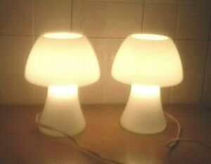 Beautiful Couple Lamps Table Murano Vintage Pair Mushroom White Table Lamp
