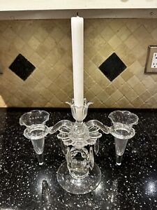Antique Cambridge Epergne With Crystal Prisms 1 Candlestick Holder And 2 Vases