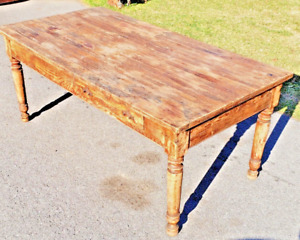 Antique Oak Library Harvest Work Table Turned Legs 1 Drawer Rustic Primitive