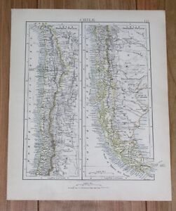 1906 Original Vintage Map Of Chile And Argentina South America