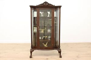 Victorian Antique Oak Curved Glass Curio Display Cabinet 48638