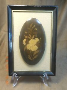 Sorrento Italian Inlaid Wooden Floral Plaque Mounted And Framed With Stand