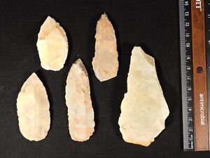 Lot Of Five Ancient Prismatic Flint Stone Tools Or Artifacts Algeria 102gr