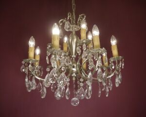 Nickel Glass Chandelier Old Ceiling Lamp 12 Lights Silver Old Antique