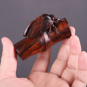 Chinese Li Hua Wood Hand Carving Cicada Figure Statue Collectable Hand Piece