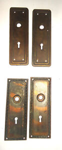 2 Diff Pairs Antique Door Knob Back Plates Copper One Is Japanned Vintage Lot 4