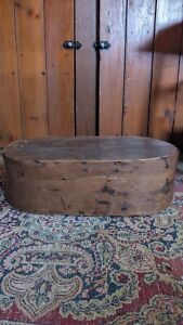 Rare Antique Early Country Large Wood Oval Handmade Pantry Storage Box 19 Sq N
