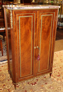 19th Century Marble Top Bronze Plum Pudding Mahogany Cabinet By L Cueunieres