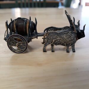 Topazio Portugal Silver Enameled Ox Bull Cart