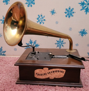 Antique Swiss Thorens Gramophone Disc Player With 5 Discs Rare Switzerland