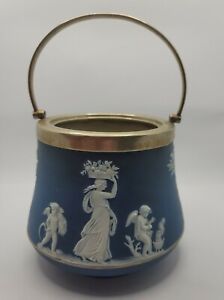 Wedgwood Jasperware Cobalt Dip Biscuit Barrel 19th Century Cookie Jar
