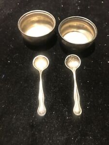 Vintage Pair Sterling Silver Salt Cellars With Spoons