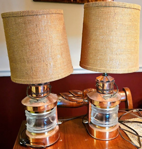 Vintage Underwriter Lab Toplicht Nautical Cabin Copper Glass Lantern Table Lamps