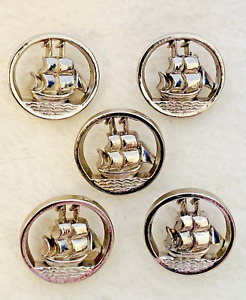 Lot Of 5 Vintage Realistic Sailing Ship Boat Silver Plastic Sewing Buttons S100