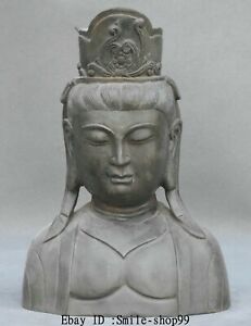 11 Old China Pure Bronze Kwan Yin Guan Yin Goddessbuddha Head Bust Statue