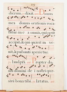 17th Century Antiphonal Music Two Sided Vellum Manuscript 18 12 Pages 189 190