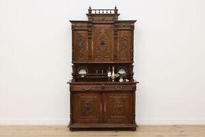 Renaissance Antique Carved Oak Sideboard Server Bar Cabinet 48419