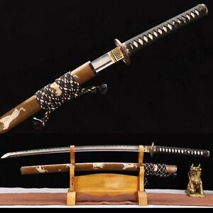 Hand Grind Clay Tempered Folded Steel Japanese Samurai Sword Tigers Saya Sharp