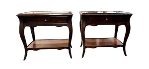 Pair Vintage Mahogany Mirrored Top One Drawer Night Stands End Tables