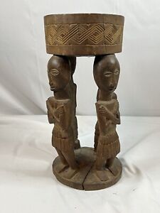 African Stool Hand Carved Kuba Nsheng Art School Vintage