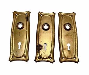 3 Copper Brass Plate Keyhole Escutcheon Back Plate For Door Early 1900s Vintage