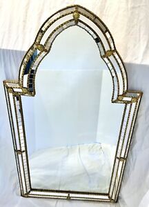 Stunning Large Vintage Venetian Hollywood Regency Gold Mirror Brass Garlands 44 