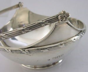 English Antique Sterling Silver Swing Handled Sweet Nut Bowl 1905 Edwardian 132g