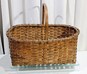 Antique Early American Large Splint Gathering Basket 18 5 X 12 5 