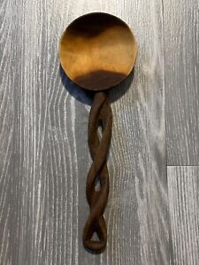 Primitive 11 Wooden Spoon Spiral Hand Carved Handle Antique Ships Free B4