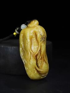 Chinese Old Natural Shoushan Stone Hand Carved Ginseng Statue Handle Piece