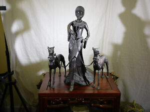 Mid Century Art Deco Style 2 Metal Whippets Wolfhounds Figure