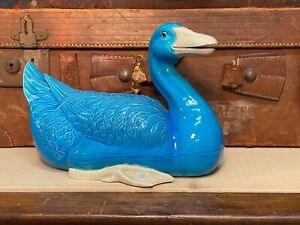 Large Antique 19th Chinese Porcelain Turquoise Glazed Duck