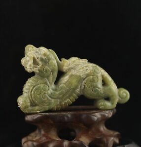 China Old Natural Jade Hand Carved Statue Dragon Pendant X