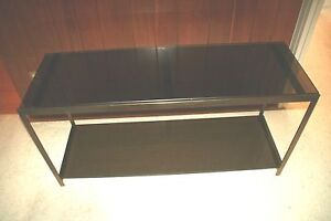  Milo Baughman Style Black Glass Steel Mid Century 2 Tier 1970 S Console Table