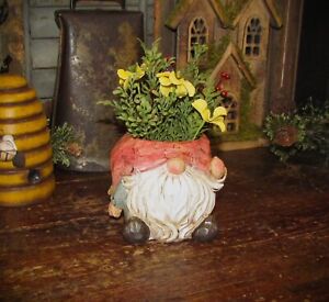 4 Primitive Vtg Style Red Garden Gnome Troll Man Resin Home Planter