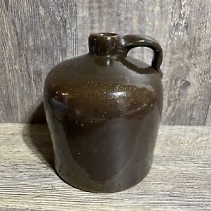 Antique Whiskey Jug Brown Stoneware Crock Primitive 7 1 2 Tall Unmarked