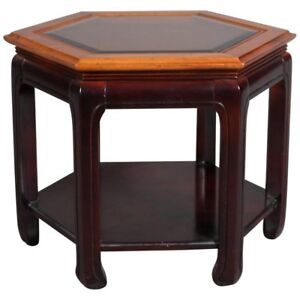 Chinese Style Hexagonal Mahogany Walnut And Cane Top End Stand Circa 1920