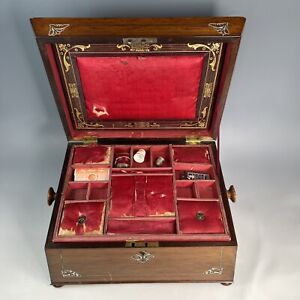 Antique Box Rosewood And Mother Of Pearl Work Box Original Interior