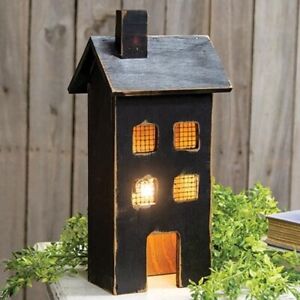 Primitive Black Distressed Wood Saltbox House Medium Lighted 14 75 Made In Usa