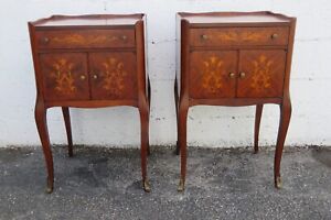 French Inlay Tall Nightstands Side End Bedside Tables Commodes A Pair 5357