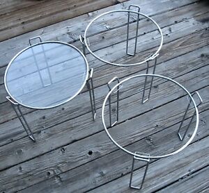 Mcm Saporiti Set Of 3 Chrome Glass Round Stackable Cocktail Side Tables 1960s