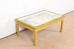Baker Furniture Hollywood Regency Chinoiserie Yellow Lacquered Coffee Table