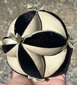 Exceptional Antique Early Amish Sewing Ball Pin Cushion Black Cream Puzzle Ball